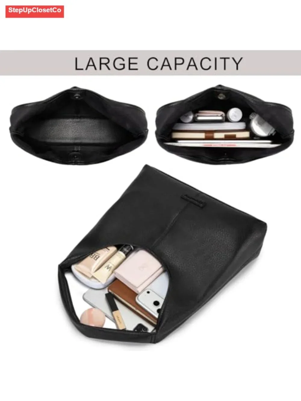 Women's Slouchy Hobo Bag Faux Leather Shoulder Purse with Pouch